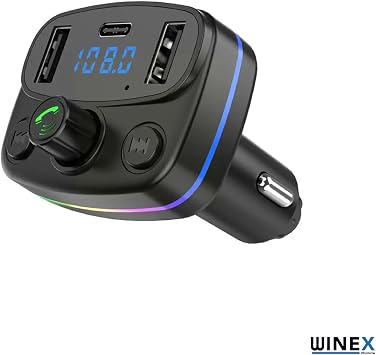Winex M44 – Transmetteur FM Bluetooth mains libres, lecteur MP3 et chargeur de voiture avec sortie Type-C
