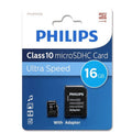 Carte Mémoire Philips Micro SD HC 16Go Classe 10 Avec Adaptateur
